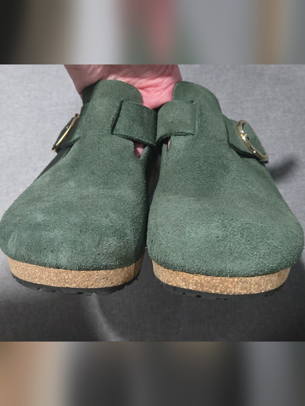 Birkenstock Papillio Olive Green Suede Buckle Clogs - Picture 3 of 6